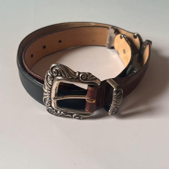 Vintage Brighton Western Black and Brown Leather Waist Belt 1996 Made in USA main image 6
